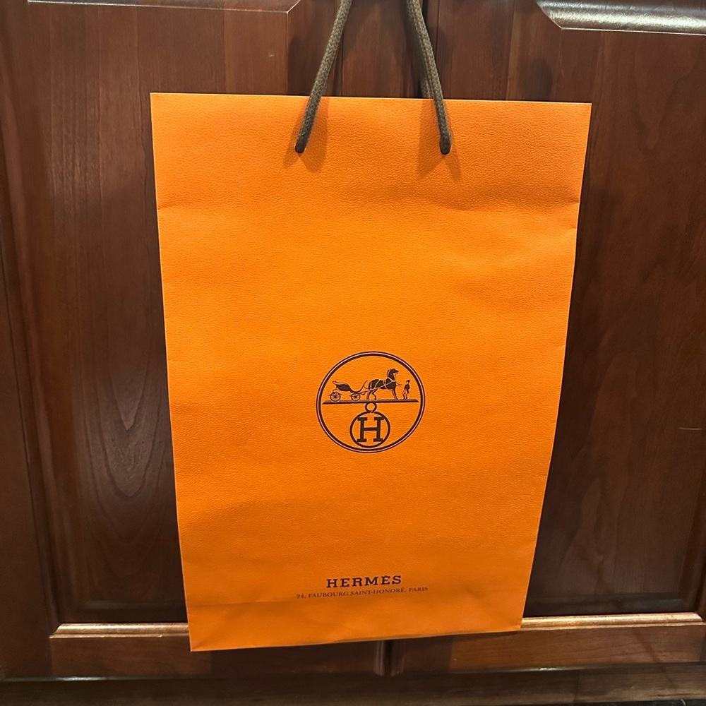 Hermes Orange Shopping Tote Paper Bag, 11 by 17 inches
